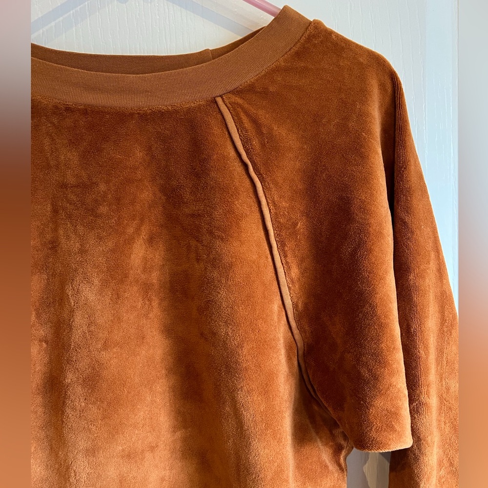 SUZIE KONDI Women's Velour Raglan Sweatshirt Top Orange Rust Myrrh XS - Picture 5 of 14